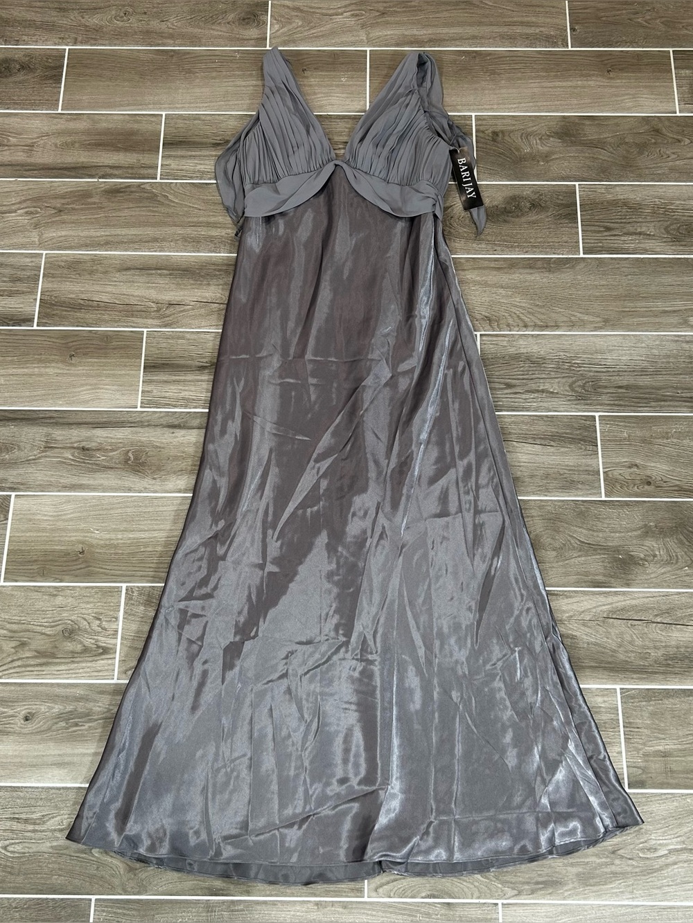 Bari Jay Shadow Gray Y2K Style #753 Size 14 V-Neck Maxi Dress Bridesmaid Gown